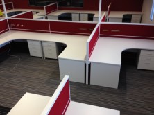 Ecotech Gable Ended 90 Degree Workstations With Curved Corner And Staxis Tile Base Screens